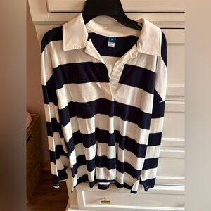 NWT Old Navy Rugby Navy and White Wide-Stripe Rugby Shirt